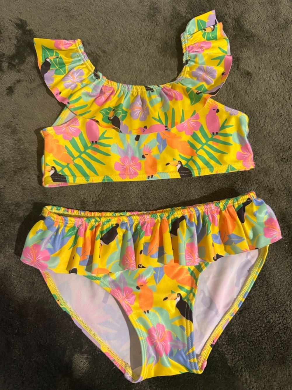 H&M Yellow Tropical Ruffle Girls' Bikini with Pink & Green Accents